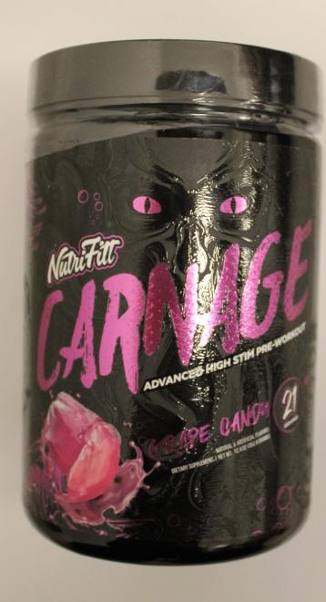 Carnage Advanced High Stim Pre Workout grape candy 제품이미지 입니다.